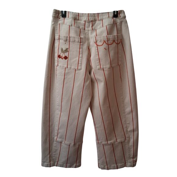 Anthropologie Pilcro The Izzie Barrel Pull on Pants Stripped Embroidery Women-M - Picture 3 of 10